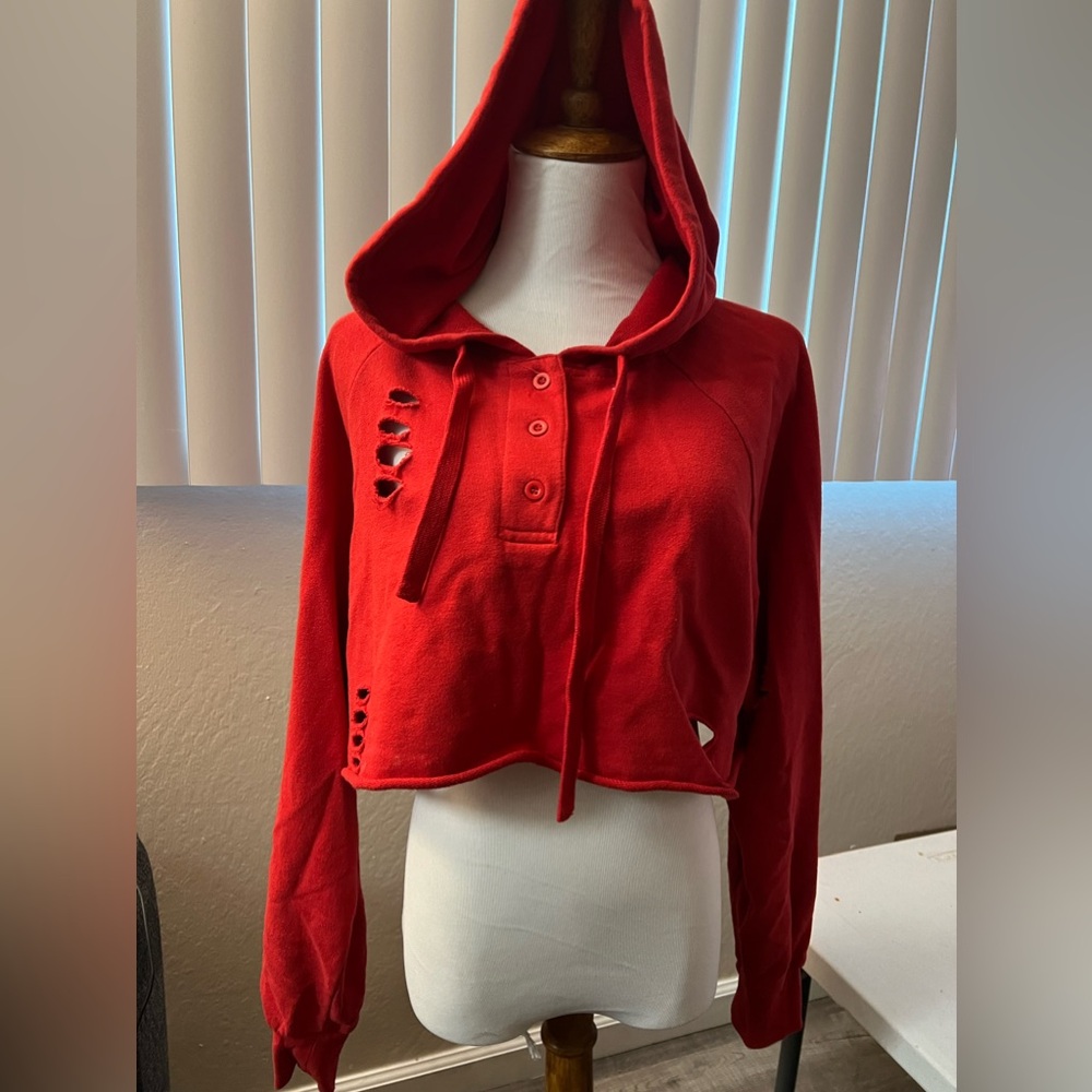 Women's Casual Cropped Hoodie Long Sleeves Drawstring